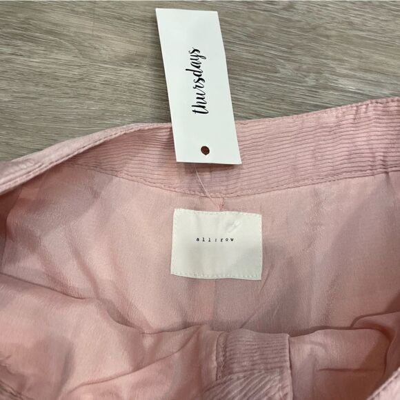 All: Row Pastel Pink Bermuda Shorts Ribbed Print Wide Leg High Waist - Picture 3 of 8